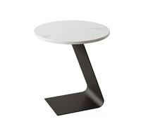 JinZao Table D'appoint Moderne en Forme De C, Bout De Canape De Salon Ronde, Petite Table Basse De Chambre, avec Plateau Rond en Ardoise, avec Base Intégrée en Acier Carbone(A,40X40X55CM)