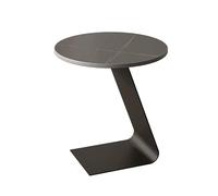 JinZao Table D'appoint Moderne en Forme De C, Bout De Canape De Salon Ronde, Petite Table Basse De Chambre, avec Plateau Rond en Ardoise, avec Base Intégrée en Acier Carbone(B,40X40X55CM)