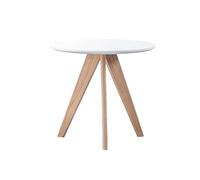 JinZao Table D'appoint Ronde en Bois, Bout De Canape De Salon, Petite Table Basse De Chambre, Plateau Et Pieds en Bois Massif, Structure Triangulaire, Blanc, Couleur Bois Naturel(B,30X30X35CM)