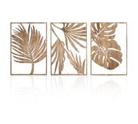 Jinzhenhong Lot de 3 sculptures murales modernes en bois, panneau en forme de feuille de plante tropicale vintage, feuilles de palmier, décoration murale rustique pour salon, salle de bain, chambre à