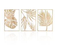 Jinzhenhong Lot de 3 sculptures murales modernes en bois, panneau en forme de feuille de plante tropicale vintage, feuilles de palmier, décoration murale rustique pour salon, salle de bain, chambre à