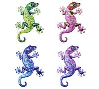 Jinzhenhong Lot de 4 décorations murales gecko en métal à suspendre pour jardin, cour, clôture, patio, balcon, décoration murale de jardin pour extérieur, décorations de clôture (lézard-a)
