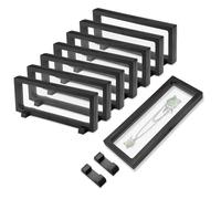 Jinzhenhong Lot de 8 présentoirs flottants 3D transparents avec support, cadre flottant rectangulaire noir en polyéthylène transparent pour bijoux, collier, broche, pièce de monnaie (noir)