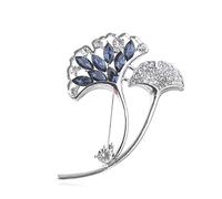 JINZIJINYU Broche Cristal Pin Broche En Diamant Feuille De Ginkgo Broche En Strass En Forme De Feuille Alliage Fleur Corsage Boucle Écharpe En Soie Argent