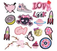 JINZIJINYU Patch Thermocollant Vetement Down Jacket Patch Embroidered Pink Love Butterfly Love Rocket Donut Lemon Cloth Patch Patch
