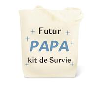 JIOMULIG Idée Cadeau Fete des Peres Kit de Survie Futur Papa Tote Bag Spécial Annonce Grossesse Merci Cadeau Original Futur Papa Sac Cabas Kit Naissance Anniversaire ToteBag Cadeaux Sac Réutilisable