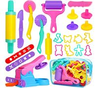 Jiosdo Lot de 22 outils de pâte à modeler et emporte-pièces pour enfants et tout-petits, accessoires en plastique pour extrudeuses d'argile, moules avec sac de rangement, jouet éducatif de création