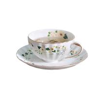 Jiotouhu 200ml Set Tasse à Thé et Soucoupe pour 1 Personne, Tasse à Thé en Céramique avec Cuillère，Motif Fleurs