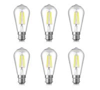 Jiotouhu Ampoule à culot à baïonnette B22, ampoule LED vintage à filament de verre ST64, 4W équivalent à 40W halogène, Blanc froid 6500K, 400 lumens, couvercle transparent, non gradable, lot de 6