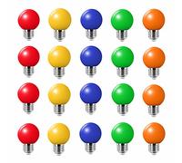 Jiotouhu Ampoule Couleur LED E27 G45,Ampoule E27 2W,Mini Ampoules Colorées Lampe LED,Orange Rouge Jaune Bleu Vert,pour les Lumières de Noël de la Terrasse Extérieure,Ampoules Équivalent 20W,Lot de 20