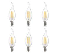 Jiotouhu Ampoule LED E14 à pointe flamme, 4W équivalente ampoule halogène de 40W, blanc chaud 2700K, dimmable, ampoules à filament vintage, adaptées aux lustres et aux luminaires en cristal, lot de 6