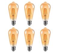 Jiotouhu Ampoule LED vintage E27 à culot à vis Edison, Amber 2700K, 6W équivalent à 60W halogène, ampoule à filament ST64, 600lm, coque ambre, non gradable, lot de 6