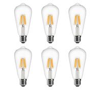 Jiotouhu Ampoule LED vintage E27 à culot à vis Edison, blanc chaud 2700K, 6W équivalent à 60W halogène, ampoule à filament ST64, 600lm, coque transparente, non gradable, lot de 6