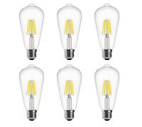 Jiotouhu Ampoule LED vintage E27 à culot à vis Edison, blanc froid 6000K, 6W équivalent à 60W halogène, ampoule à filament ST64, 600lm, coque transparente, non gradable, lot de 6