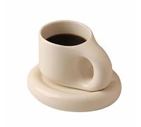 Jiotouhu Chubby Tasse à café mignonne en céramique personnalisée avec soucoupe pour le bureau et la maison, 255,1 g pour lait latte et thé de l'après-midi