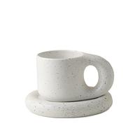 Jiotouhu Ensemble de tasses à café en céramique avec poignée Chubby, Tasses latte de 9 oz avec soucoupes assorties pour le bureau et la maison