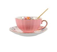 Jiotouhu Ensemble de tasses avec cuillère, tasse à thé et soucoupe vintage en céramique - Tasse à thé élégante avec cuillère et soucoupe - Tasses à thé royales en porcelaine,Rose (235 ml)