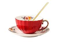 Jiotouhu Ensemble de tasses avec cuillère, tasse à thé et soucoupe vintage en céramique - Tasse à thé élégante avec cuillère et soucoupe - Tasses à thé royales en porcelaine,Vert foncé(235 ml)