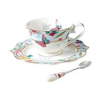 Jiotouhu Ensemble tasse à café et soucoupe en porcelaine anglaise avec cuillère Motif papillon Bleu clair