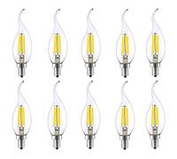 Jiotouhu Lot de 10 ampoules bougie LED E14 pour lustre, filament E14 Retrofit Classic, 4 W, 400 lm, remplace 40 W, 6500 K, blanc froid, ampoule à filament, verre, intensité non variable