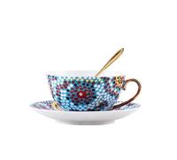 Jiotouhu Porcelain Tea Cups and Saucers 6 oz, Bohemia Style Coffee Cup with Saucer with Gold handle, Coffee Mug for Latte, Cappuccino and Tea, Gift for Valentine's Day
