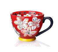 Jiotouhu Tasse à Café en Céramique, Grande Taille Fleur Faite à la Main Café Lait Tasse à Thé - Meilleurs Cadeaux d'anniversaire de Noël Pour les Femmes - Cadeaux de Fête des Mères Pour Maman - Rouge