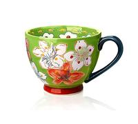 Jiotouhu Tasse à Café en Céramique, Grande Taille Fleur Faite à la Main Café Lait Tasse à Thé - Meilleurs Cadeaux d'anniversaire de Noël Pour les Femmes - Cadeaux de Fête des Mères Pour Maman - Vert