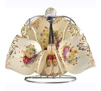 Jiotouhu Tasses et soucoupes avec cuillères et porte-tasse, motif rose vintage rétro en porcelaine anglaise pour thé, café, tasses à thé, tasses à café florales,pour 2 personnes