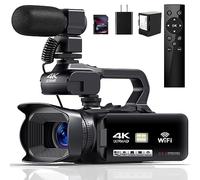 JIOWEATHER Caméra vidéo 4K HD 64 MP Zoom numérique 18X pour caméra vidéo YouTube avec WiFi, batterie 4500 mAh, carte SD 64 Go, stabilisateur, micro, télécommande