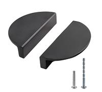 Jiozermi Lot de 2 poignées d'armoire demi-lune, poignées de tiroir de 6,3 cm, poignées en demi-cercle, poignées de quincaillerie en laiton massif, noir (longueur totale : 9,5 cm)