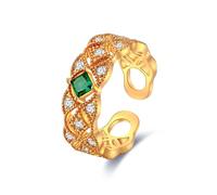 Jipersuo Bague vintage dorée creuse en dentelle avec une bague verte réglable de style coréen pour femme Bagues de promesse pour femmes, 5cm, Métal