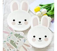 Jipersuo Ensemble de vaisselle jetable en forme de lapin pour invités - Assiettes en carton - Serviettes de table, tasses, nappes, couverts pour décoration de fête d'anniversaire d'enfants