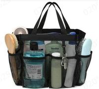 Jipersuo Panier de douche portable en maille pour dortoir universitaire Grand sac fourre-tout durable avec 8 poches de rangement pour literie (noir, taille unique)