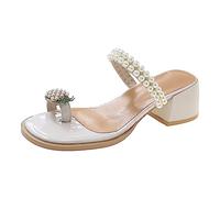 Jipersuo Sandale Femme Confortable Fée vent perle épaisse avec usure externe un mot glisser femme été 2023 nouveau français demi glisser mode haute avec des sandales