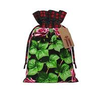 JIPOFD 1 pochette à cordon de serrage pour le printemps et Noël Motif fleurs et feuilles 11,9 x 17,5 cm Convient pour les cadeaux de fête et l'emballage cadeau