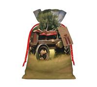 JIPOFD Ancien Tracteur Photoes Ferme Noël Pochette à Cordon Robuste 21,1 x 30 cm Convient pour Cadeaux de Fête et Emballage Cadeau 1 Pièce