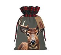 JIPOFD Beauty Deer Pochette de Noël robuste avec cordon de serrage 11,9 x 17,5 cm Convient pour les cadeaux de fête et l'emballage cadeau 1 pièce