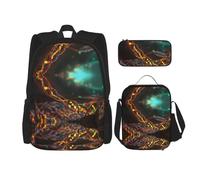 JIPOFD Dna Chain Sac à dos avec sac à déjeuner et trousse à crayons Sac à dos grande capacité avec sac à déjeuner, Noir/blanc, taille unique