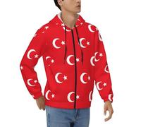 JIPOFD Drapeau de la Turquie pour homme Coupe ample et lourde Fermeture éclair intégrale Sweat de carnaval Printemps Décontracté Veste tendance, Noir/blanc, XL