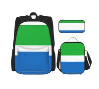 JIPOFD Ensemble sac à dos avec sac à déjeuner et trousse à crayons Motif drapeau de la Sierra Leone Grand format, Noir , Taille unique