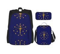 JIPOFD Ensemble sac à dos avec sac à déjeuner et trousse à crayons Motif drapeau de l'État de l'Indiana Grande capacité, noir, One Size