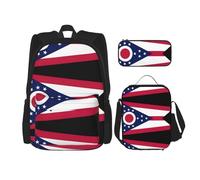 JIPOFD Ensemble sac à dos avec sac à déjeuner et trousse à crayons Motif drapeau de l'État de l'Ohio Grande capacité Sac à dos avec sac à déjeuner, noir, One Size