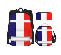 JIPOFD Ensemble sac à dos avec sac à déjeuner et trousse à crayons Motif drapeau français Grande capacité, noir, One Size