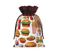 JIPOFD Fast Food Pochette de Noël robuste avec cordon de serrage 21,1 x 30 cm Convient pour les cadeaux de fête et l'emballage cadeau 1 pièce