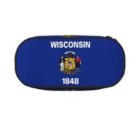 JIPOFD Grande trousse à crayons motif drapeau de l'État du Wisconsin - Grande capacité - Pour homme et femme, Noir , Taille unique, Art Déco