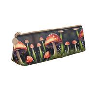 JIPOFD La trousse à crayons triangulaire créative en cuir motif champignon est légère et pratique avec une grande capacité de rangement
