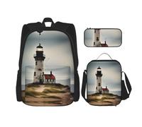JIPOFD Old Lighthouse-Standard-Scale-2_00x Ensemble sac à dos avec sac à déjeuner et trousse à crayons Sac à dos de grande capacité avec sac à déjeuner, noir, One Size