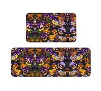 JIPOFD Pansy Perfection Lot de 2 tapis de cuisine de Noël rembourrés pour le sol, tapis de sol confortable