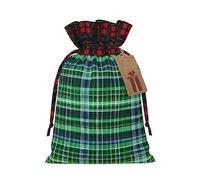 JIPOFD Pochette de Noël avec cordon de serrage Motif tartan écossais Bleu et vert 21,1 x 30 cm