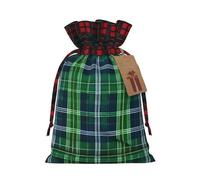 JIPOFD Pochette de Noël robuste avec cordon de serrage Motif tartan écossais Bleu 11,9 x 17,5 cm